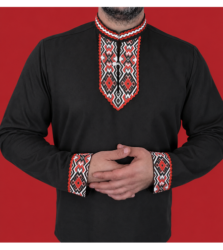 Мъжка народна риза с шевица „Корен“ Черна