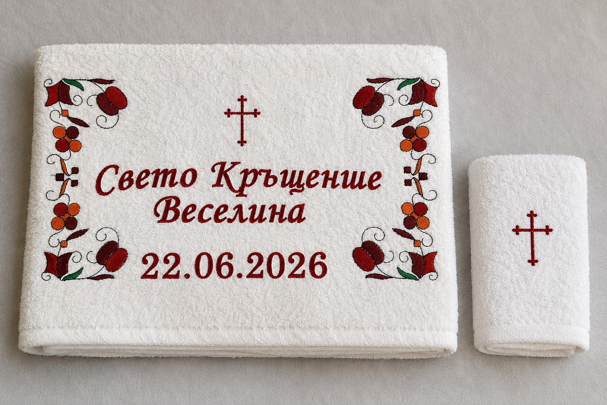 Комплект кърпи за кръщене „Ангелска закрила“ – с име