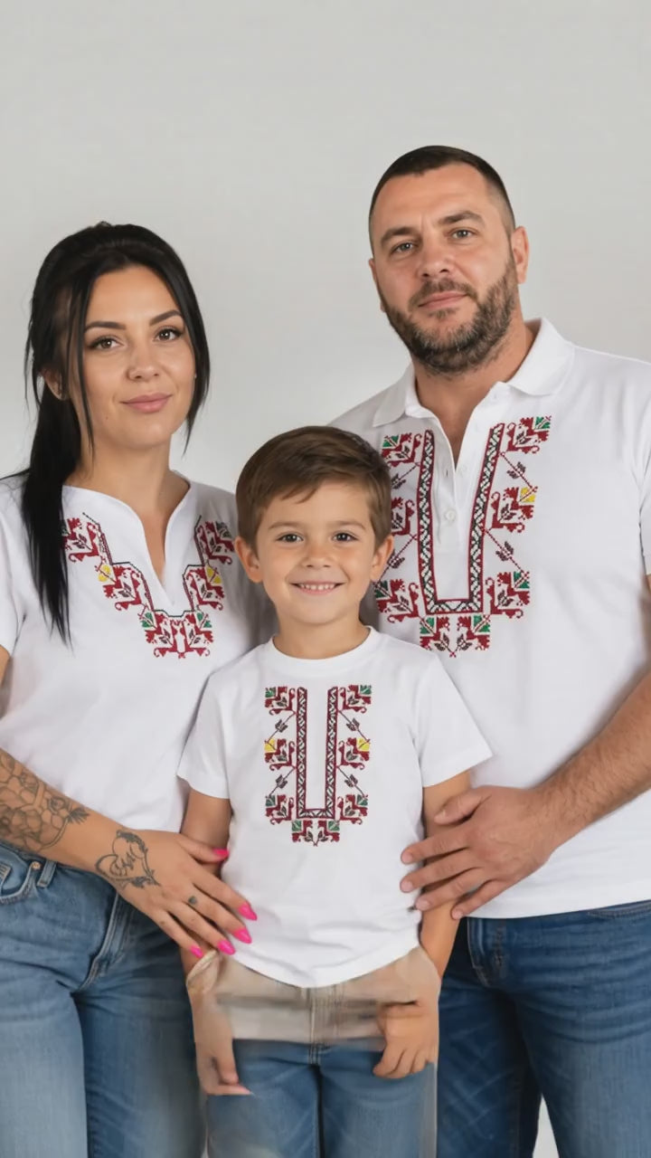 Мъжка тениска с народна шевица „Закрила“ поло с яка Бяла